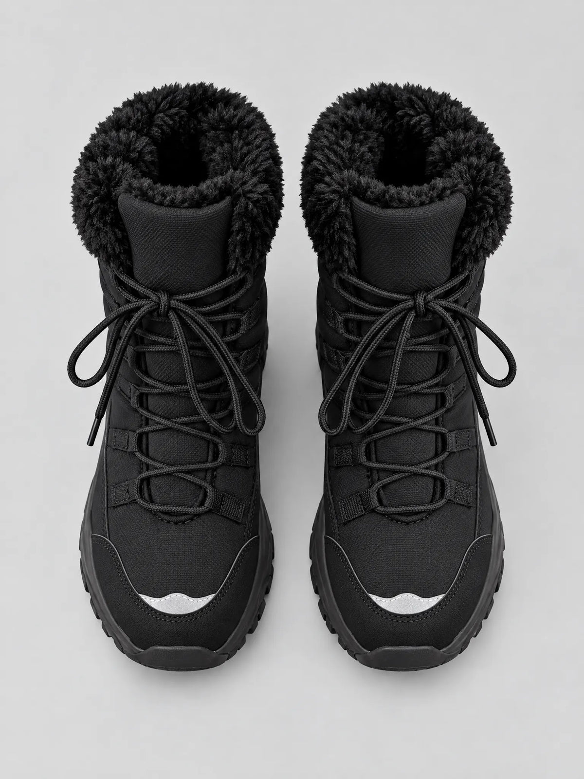 Marceau Bottes de Neige Matelassées à Lacets, Col Fausse Fourrure, Semelle Épaisse pour Femme - Noir
