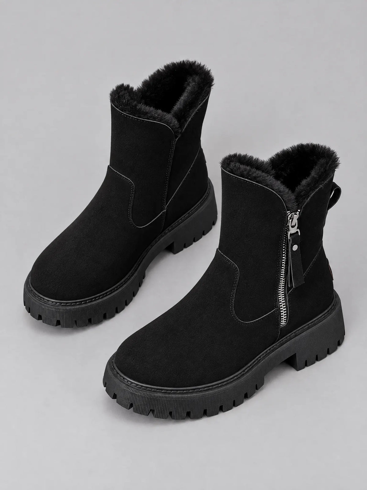 Marchetta Bottines d'Hiver Doublées Fausse Fourrure, Zip Latéral, Semelle Crantée pour Femme - Noir