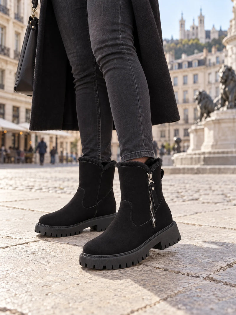 Marchetta Bottines d'Hiver Doublées Fausse Fourrure, Zip Latéral, Semelle Crantée pour Femme - Noir