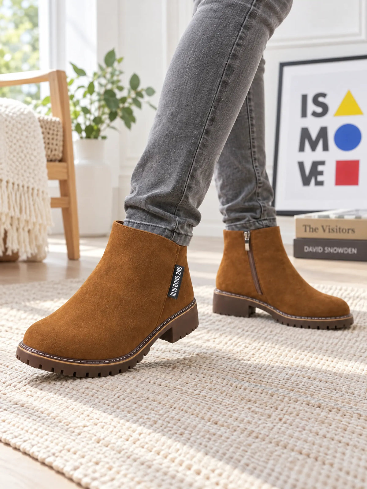 Ottoline Bottines en Suédine Doublées Peau Lainée Synthétique pour Femme - Marron