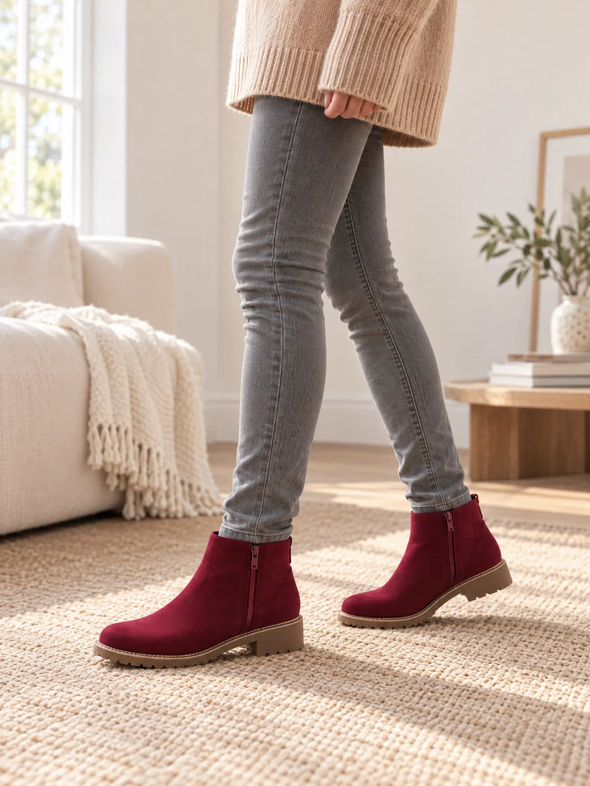 Ottoline Bottines en Suédine Doublées Peau Lainée Synthétique pour Femme - Bordeaux
