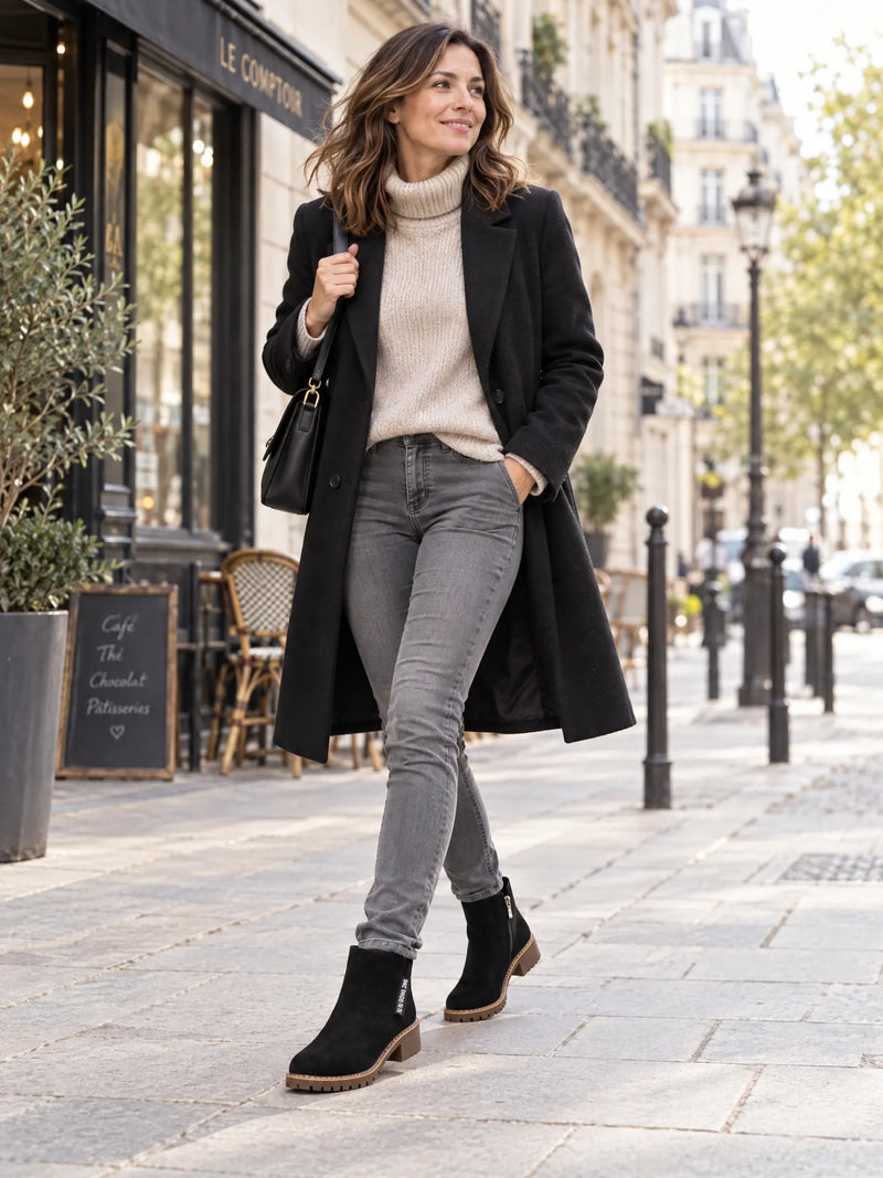 Ottoline Bottines en Suédine Doublées Peau Lainée Synthétique pour Femme - Noir