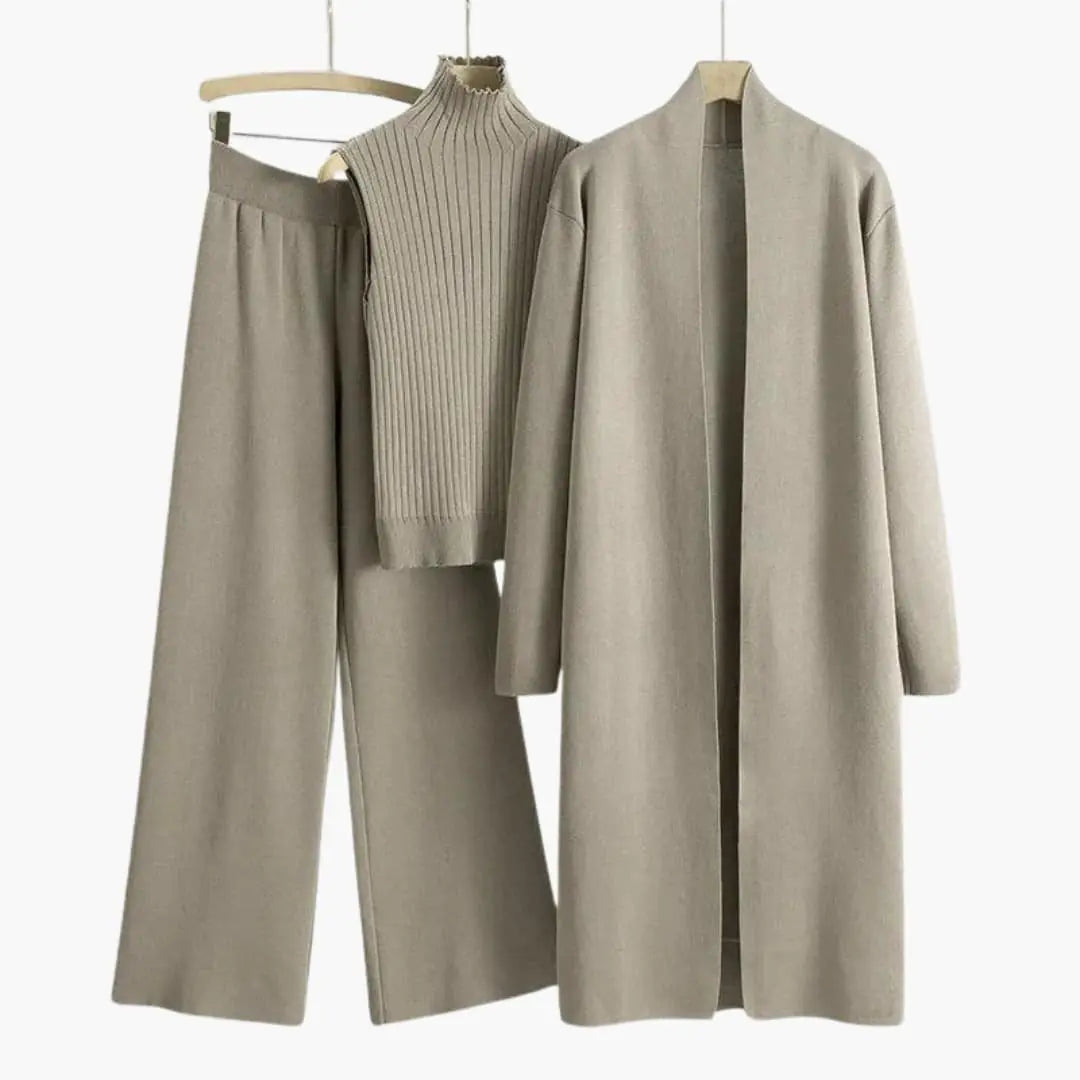 Avery Ensemble Trois Pièces en Maille Côtelée, Élégant pour Femme - Abricot
