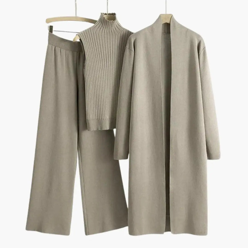 Avery Ensemble Trois Pièces en Maille Côtelée, Élégant pour Femme - Abricot