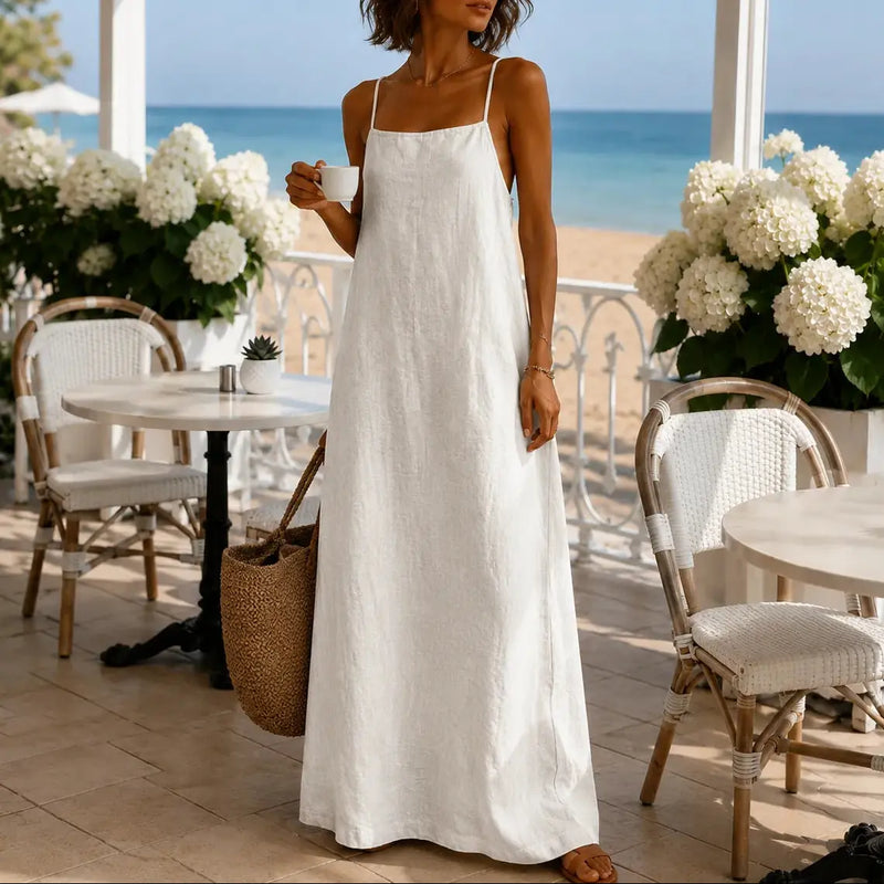 Marelle Robe Maxi Fluide Effet Lin pour Femme - Blanc