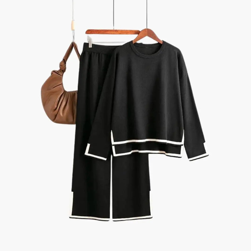 Delphine Ensemble Deux Pièces en Maille Douce et Confortable pour Femme - Noir