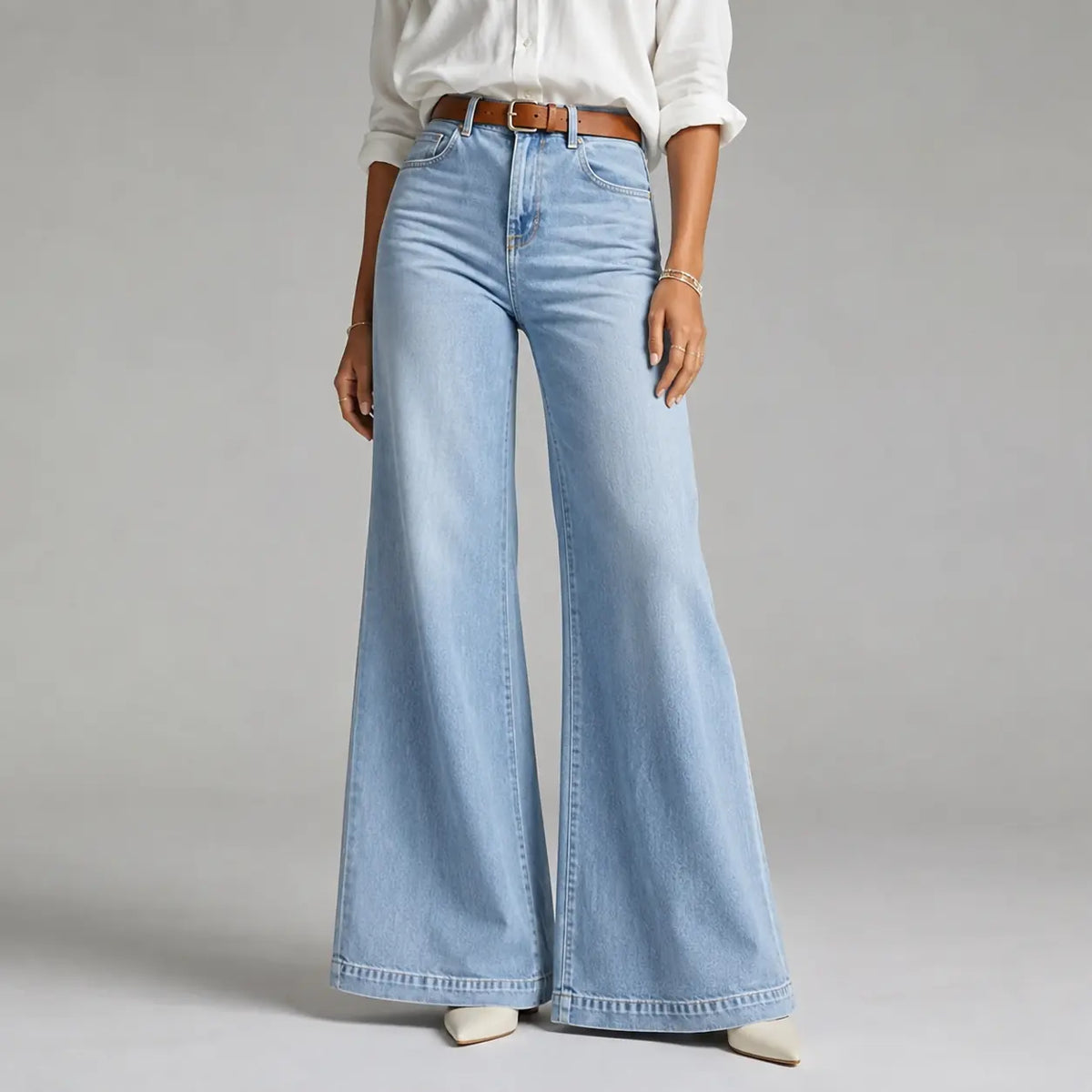 Marguerite Jean Large Évasé, Taille Haute pour Femme - Bleu Clair