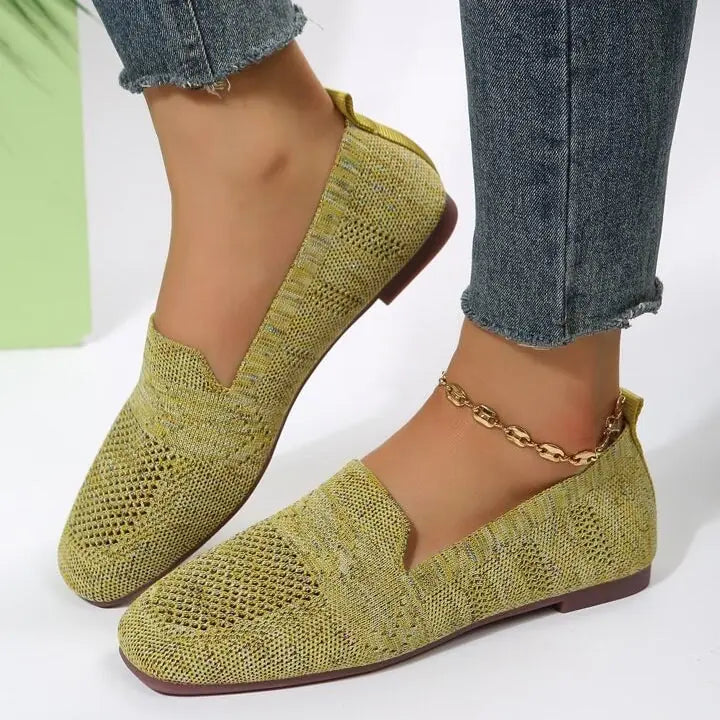Solveigh Chaussures en Maille Ajourée à Enfiler, Bout Carré, Talon Bas pour Femme - Vert