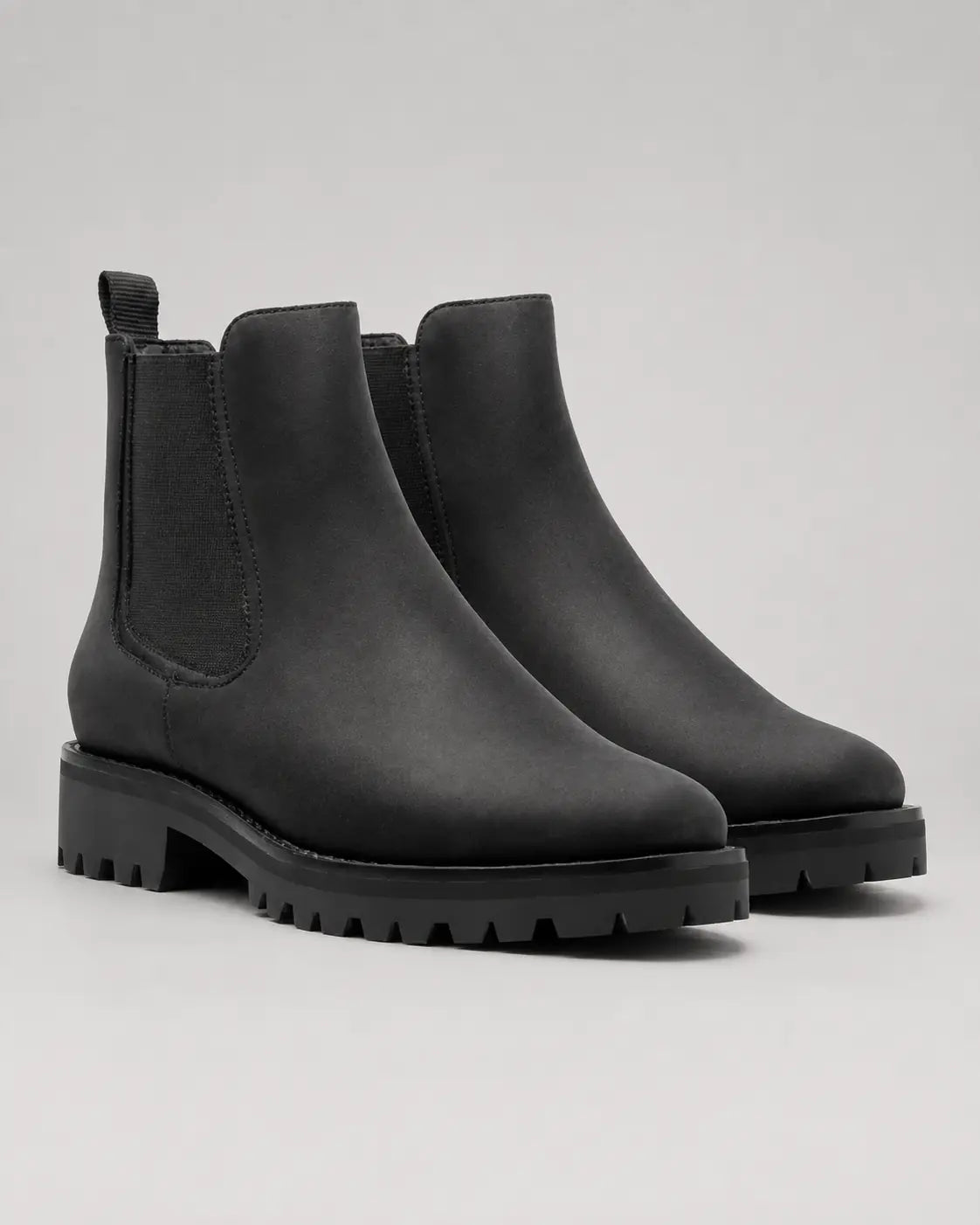 Calanthe Bottines Chelsea Effet Daim, Semelle Crantée Épaisse pour Femme - Noir