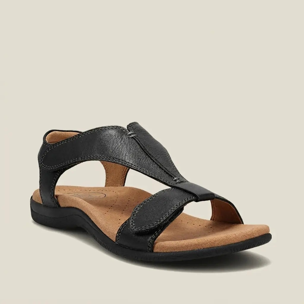 Palmyra Sandales Compensées Plateforme à Brides Velcro pour Femme - Noir