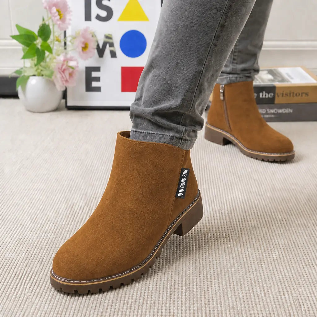 Ottoline Bottines en Suédine Doublées Peau Lainée Synthétique pour Femme - Marron