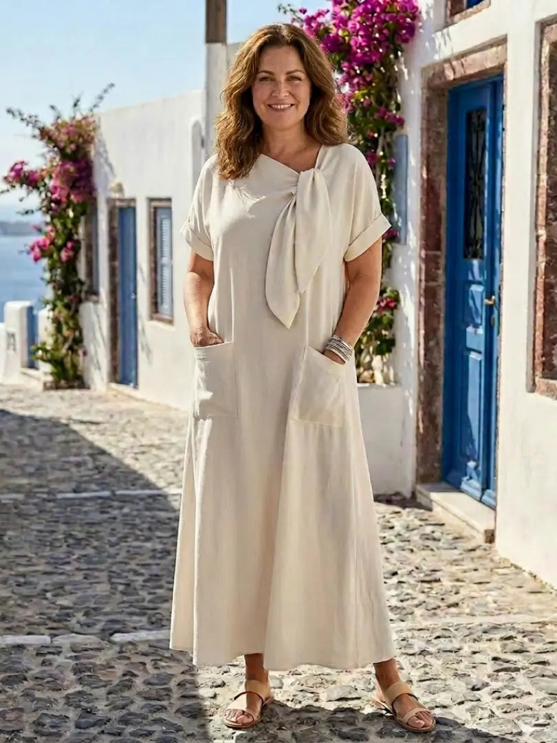 Pellara Robe Maxi à Col Noué pour Femme - Beige