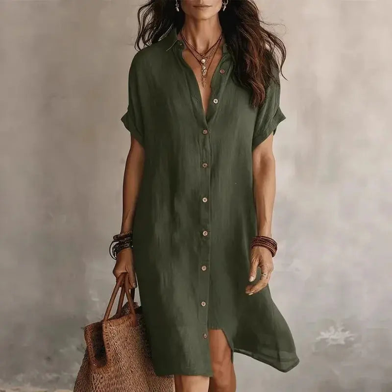 Rowan Robe Chemise Boutonnée pour Femme - Vert Militaire