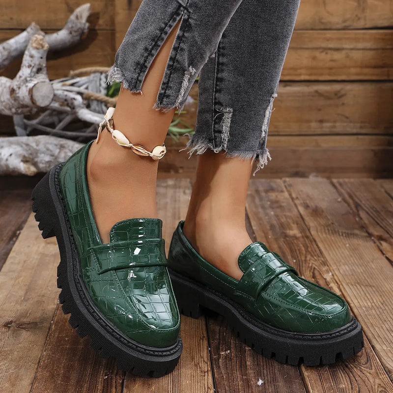 Celandine Mocassins à Bride Embossée, Semelle Crantée pour Femme - Vert