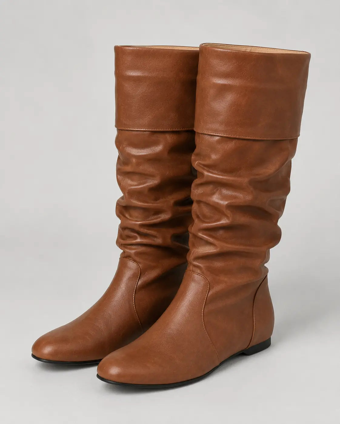 Roussel Bottes Montantes Souples, Tige Froncée, Talon Plat pour Femme - Marron