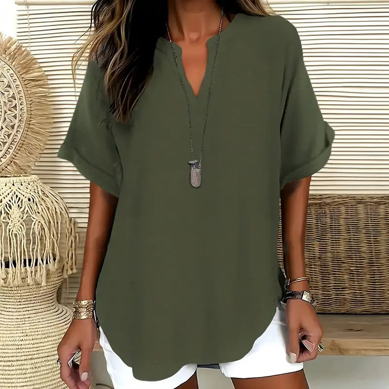 Romy Blouse Décontractée Unie pour Femme - Vert Olive