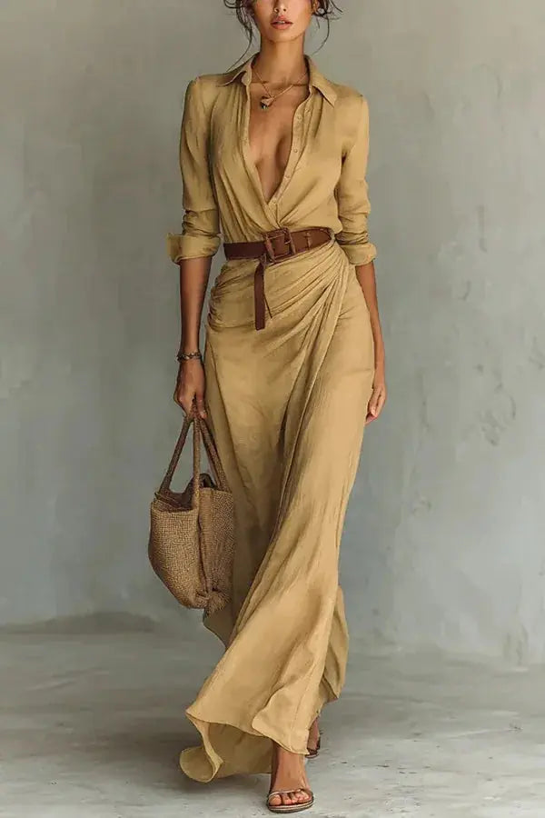 Perla Robe Maxi Cache-Cœur pour Femme - Camel