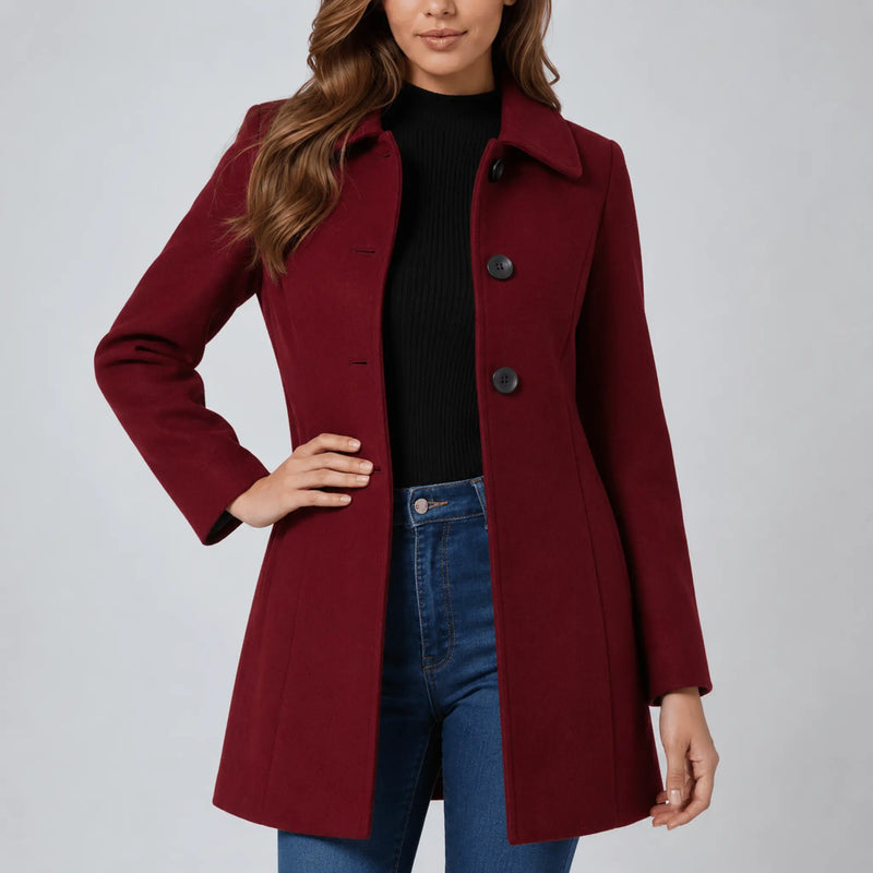 Serelle Manteau Mi-Long Cintré, Croisé Simple, Coupe Ajustée pour Femme - Bordeaux