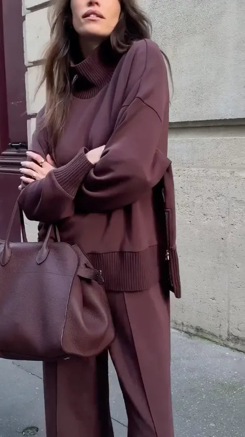 Maelynn Ensemble Coordonné Décontracté, Pantalon Large pour Femme - Bordeaux