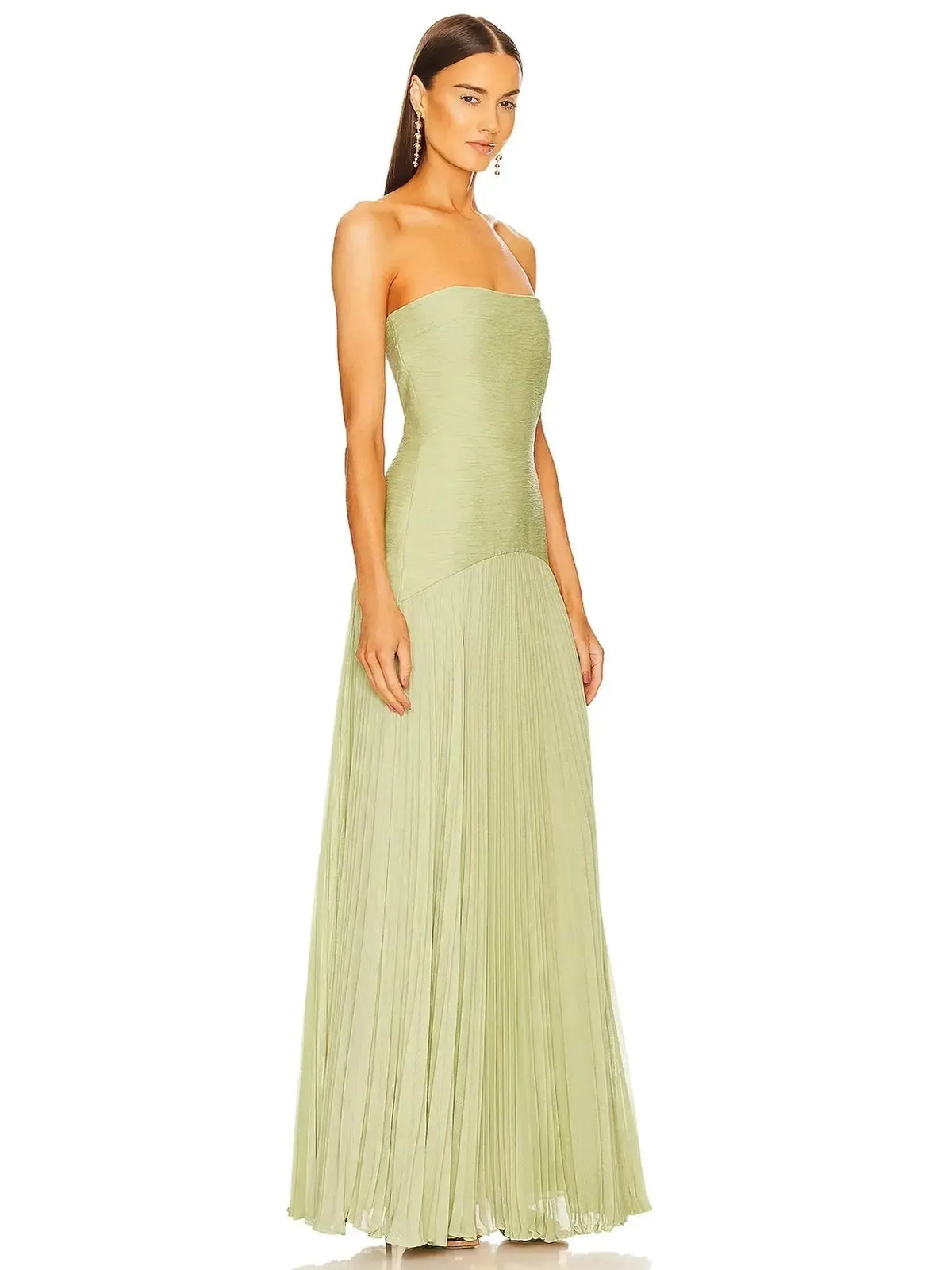Ysolde Robe Maxi Bustier Ajusté, Jupe Plissée, Sans Bretelles pour Femme - Vert