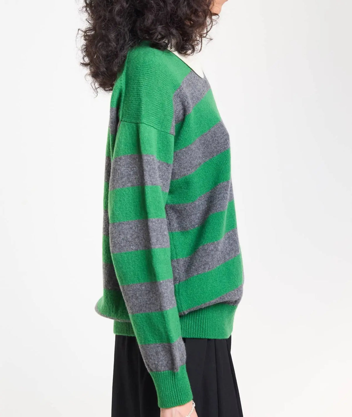 Edith Haut Polo Rayé pour Femme - Vert Pagode et Gris