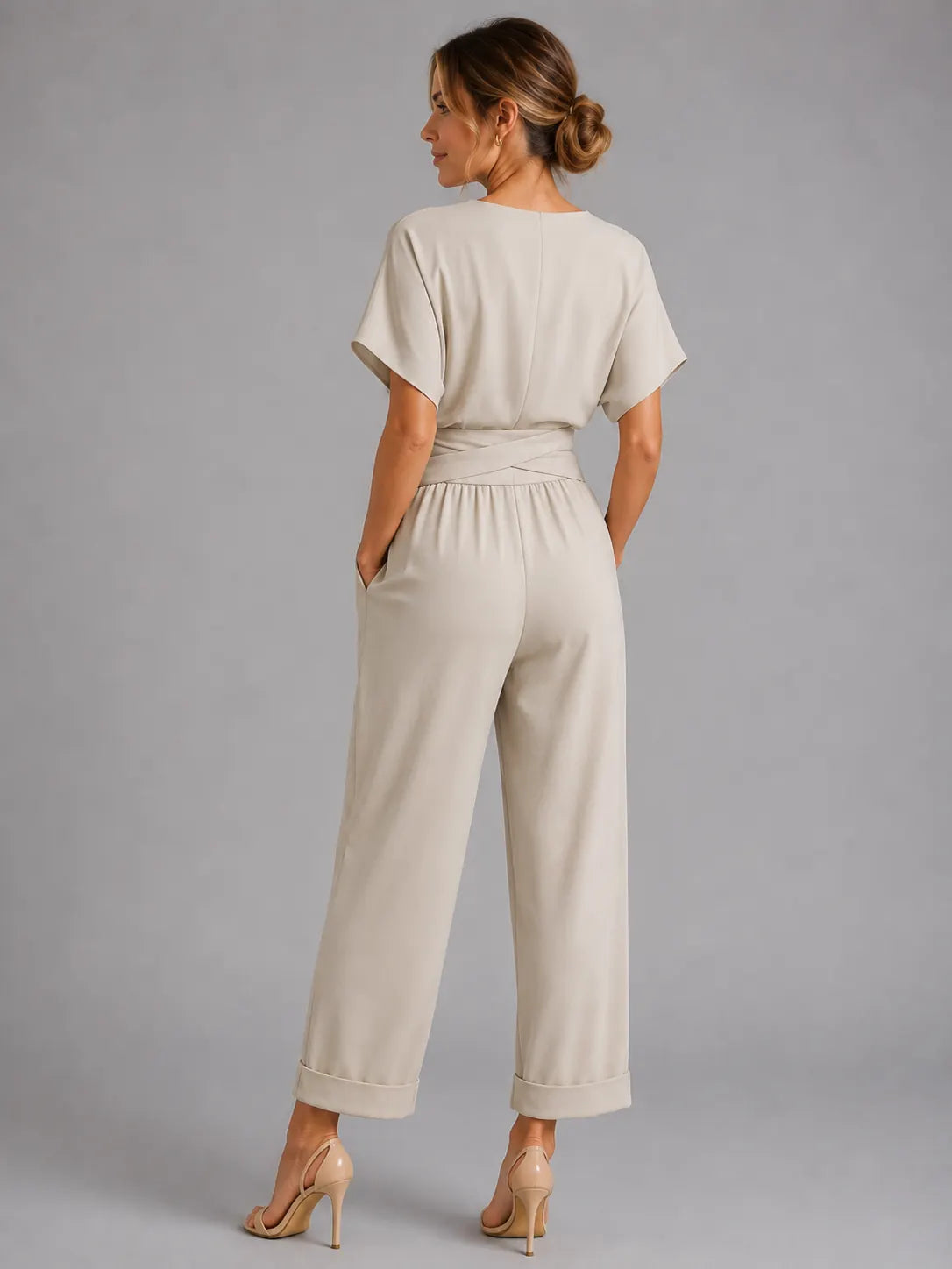 Corinne Ensemble Coordonné Cache-Cœur, Coupe Décontractée d'Été pour Femme - Abricot