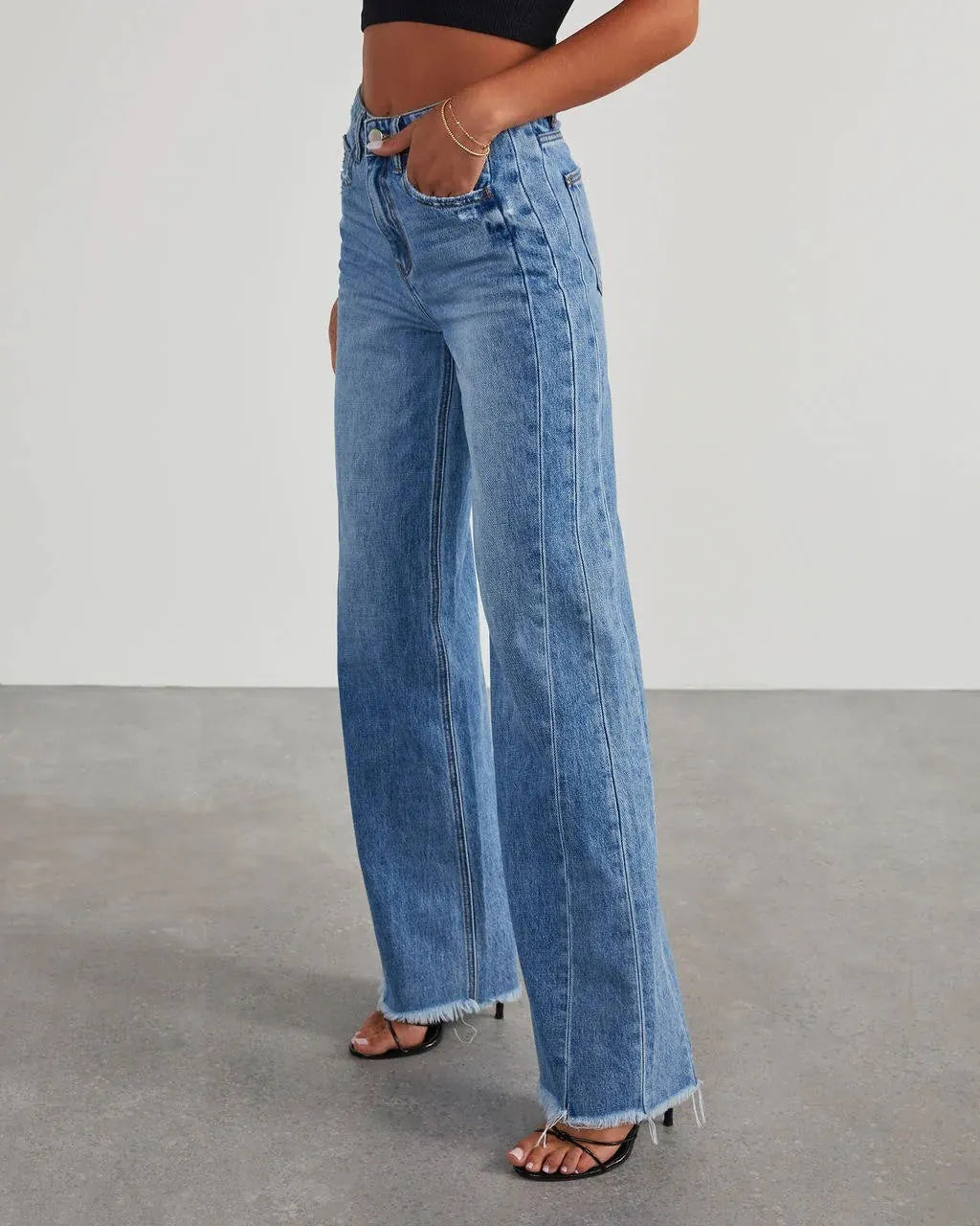 Seraphine Jean Large Taille Haute, Denim Stretch, Coupe Décontractée pour Femme - Bleu