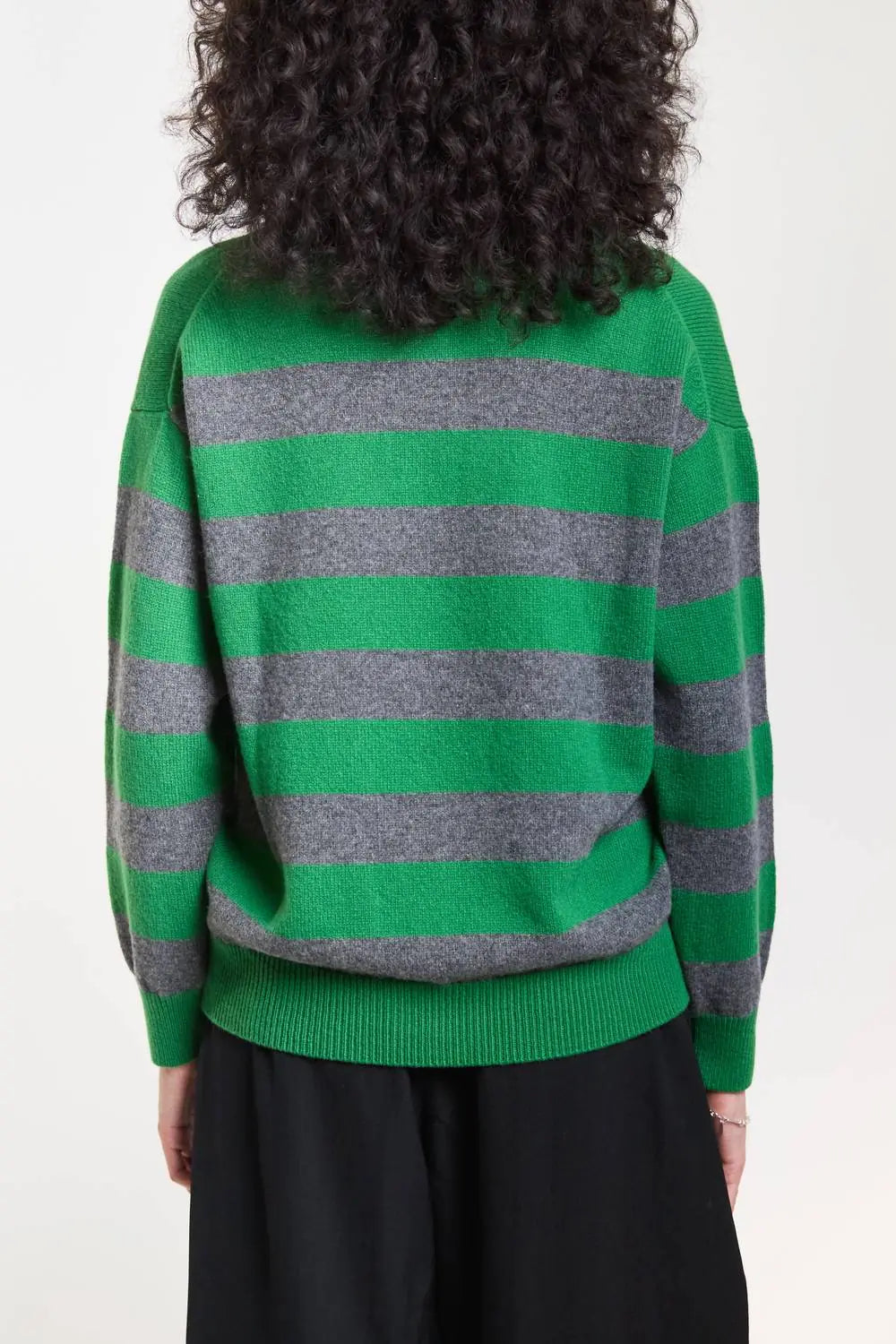 Edith Haut Polo Rayé pour Femme - Vert Pagode et Gris
