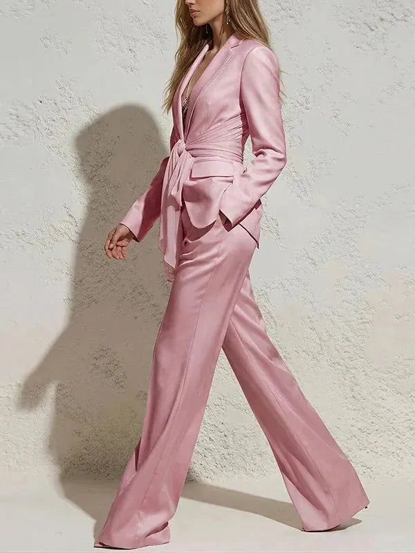 Genevieve Ensemble Deux Pièces Taille Nouée, Pantalon Large pour Femme - Rose