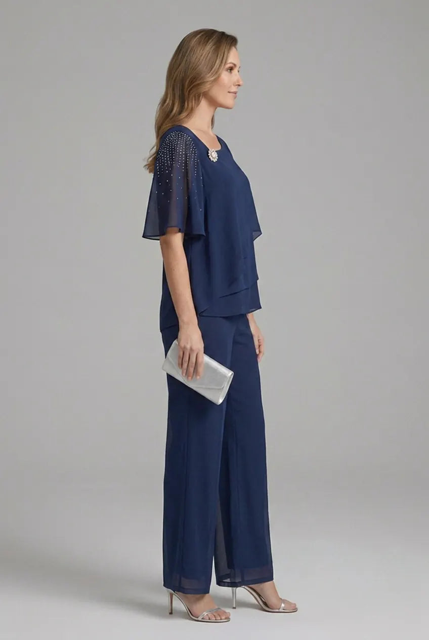 Héloïse Ensemble Haut et Pantalon Droit pour Femme - Bleu Marine
