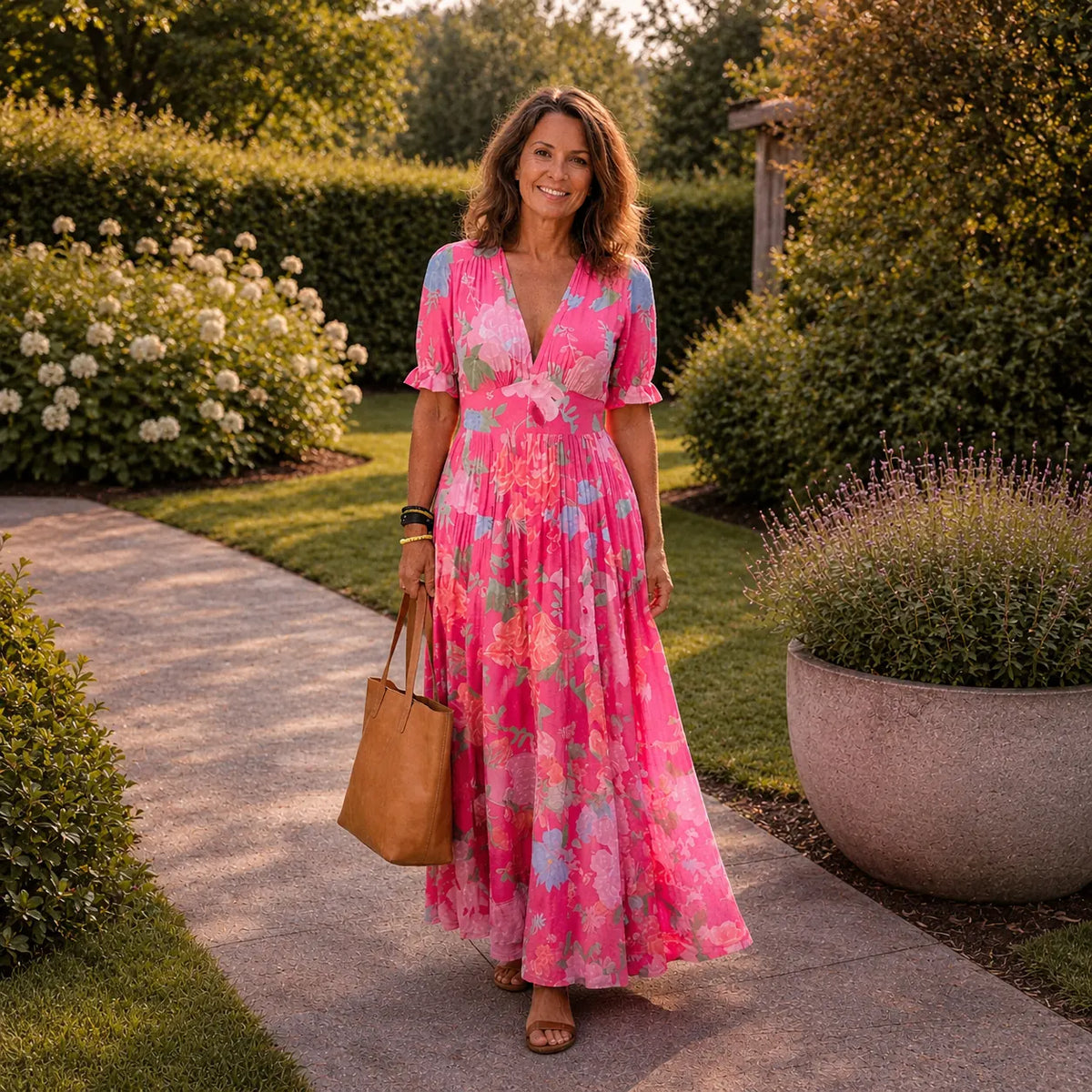 Adelisse Robe Maxi Plissée à Imprimé Fleuri pour Femme - Rose