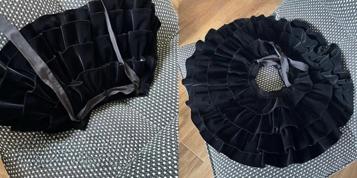Zephyrine Jupe Étagée Effet Poupée en Velours, Style Lolita pour Femme - Noir (velours)