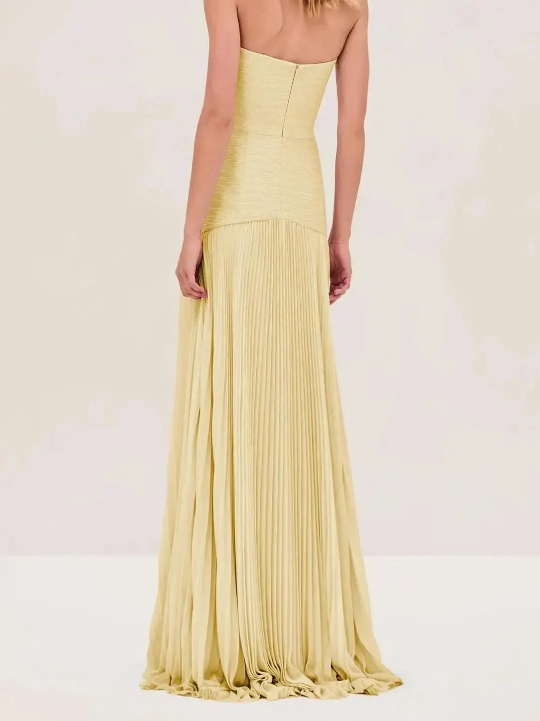 Ysolde Robe Maxi Bustier Ajusté, Jupe Plissée, Sans Bretelles pour Femme - Jaune