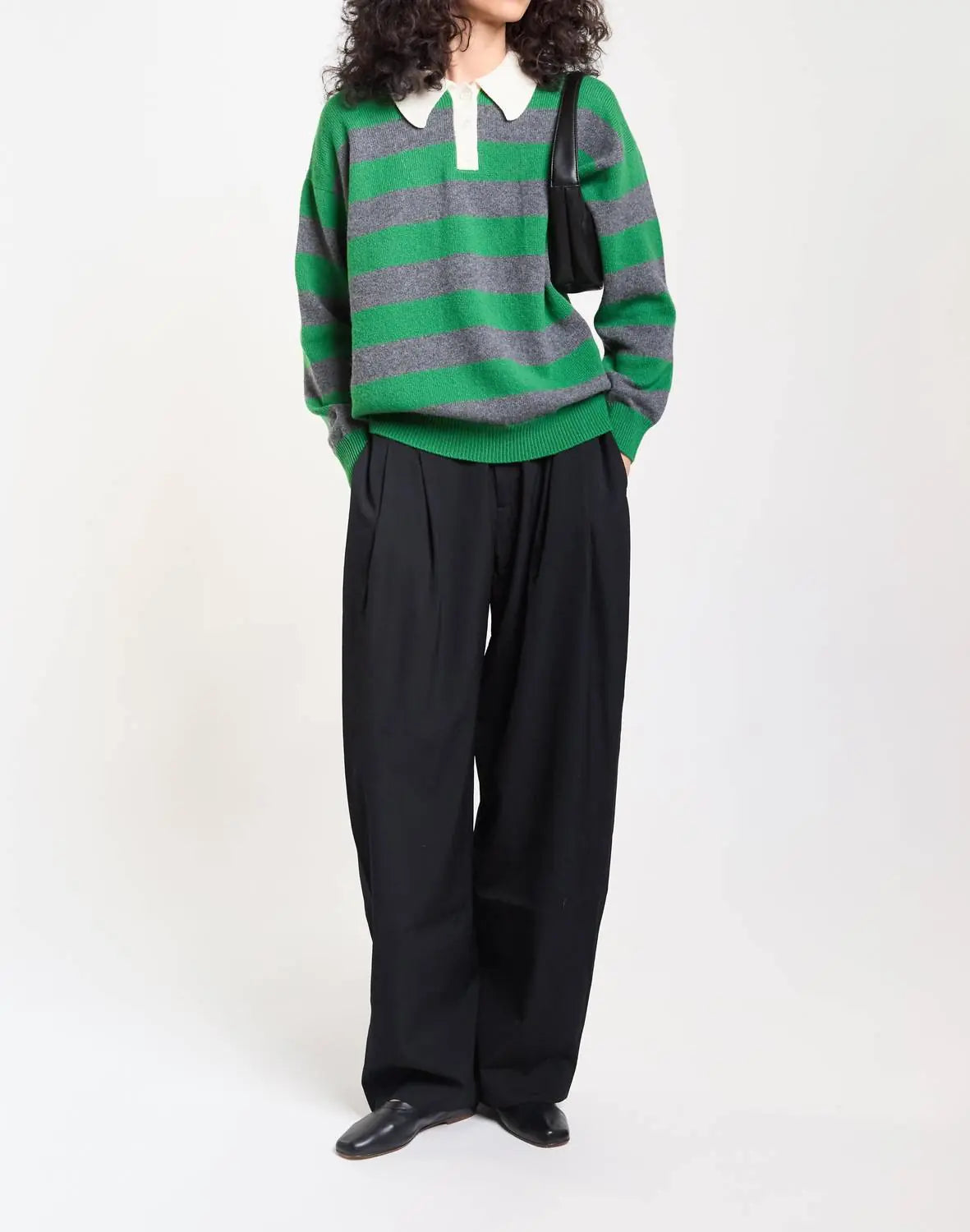 Edith Haut Polo Rayé pour Femme - Vert Pagode et Gris
