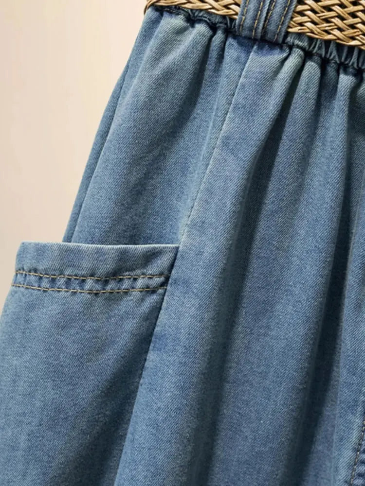 Faustine Jupe Trapèze en Denim Boutonnée pour Femme - Bleu