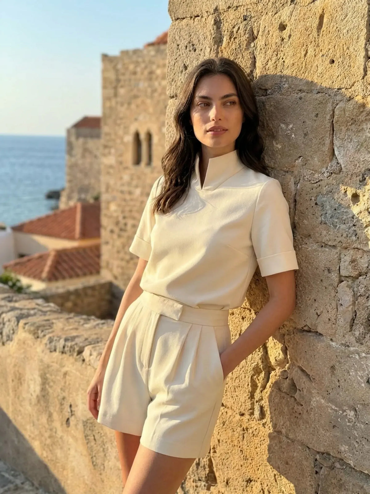 Anouska Blouse Structurée Col Montant pour Femme - Blanc