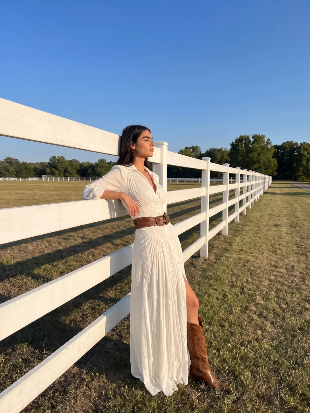 Stevie Robe Maxi Bohème Drapée, Boutonnée Devant pour Femme - Blanc