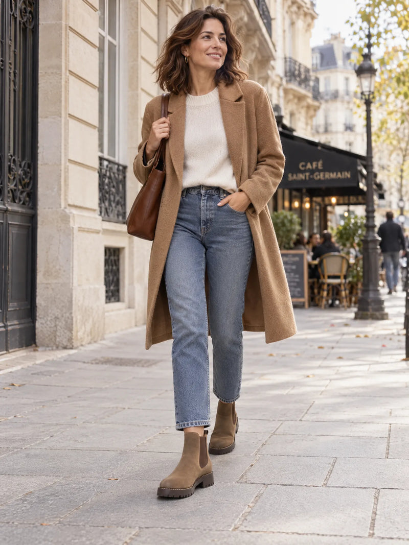 Calanthe Bottines Chelsea Effet Daim, Semelle Crantée Épaisse pour Femme - Marron