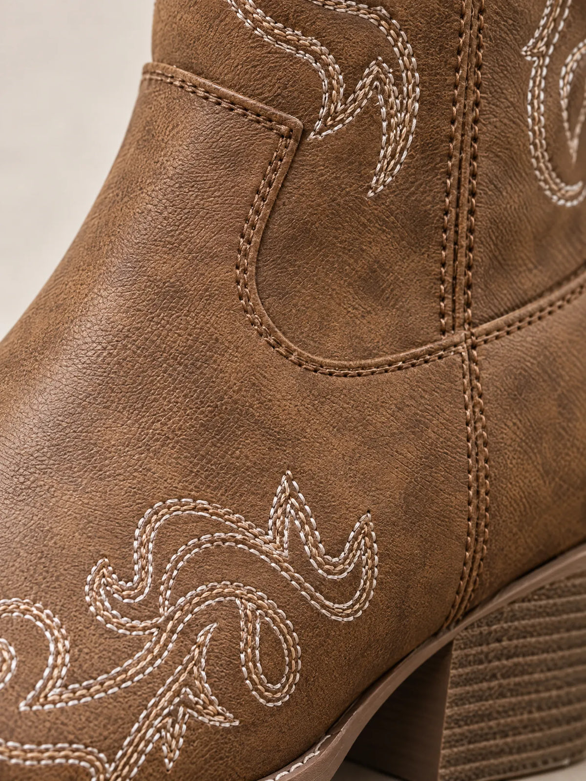 Havi Bottes Western Montantes Brodées, Zip Latéral, Talon Carré pour Femme - Marron