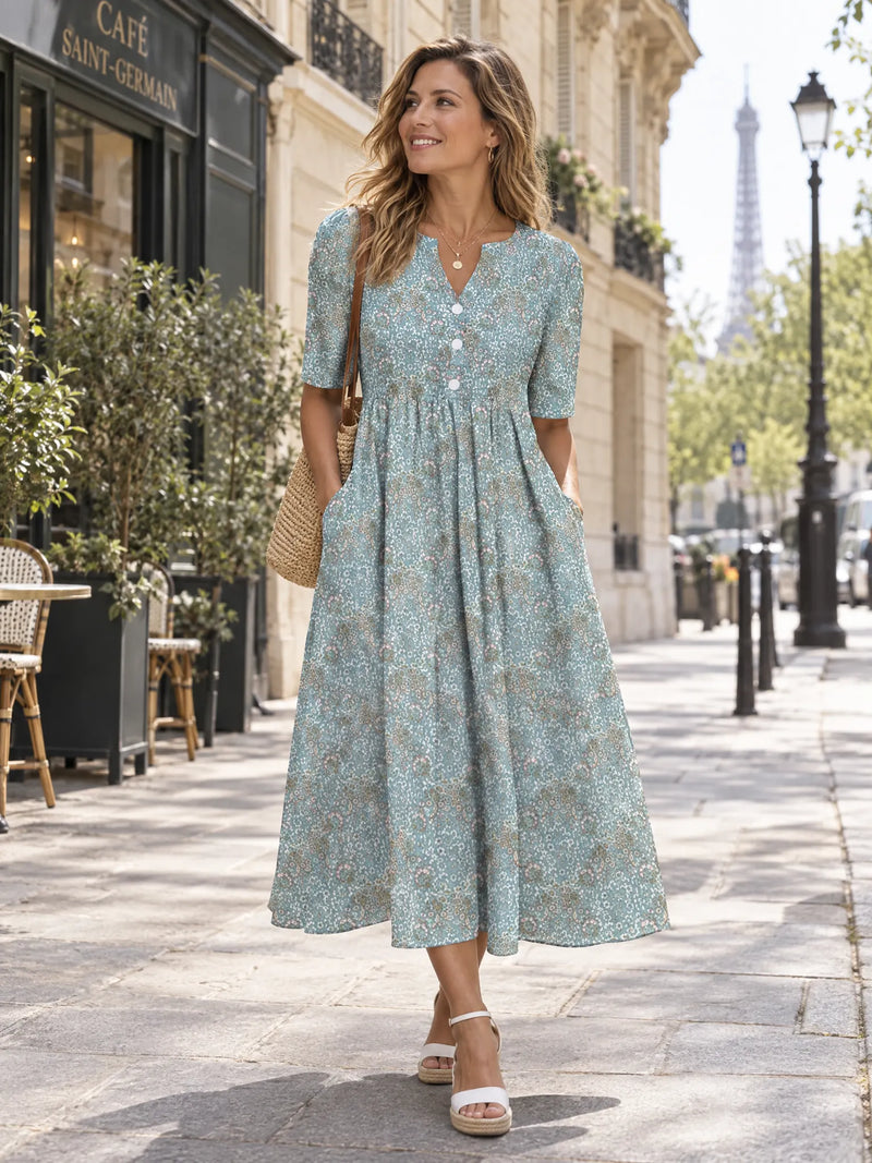 Juliette Robe Midi Boutonnée à Imprimé Fleuri pour Femme - Bleu