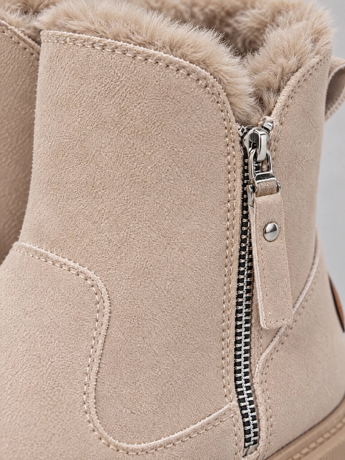 Marchetta Bottines d'Hiver Doublées Fausse Fourrure, Zip Latéral, Semelle Crantée pour Femme - Beige