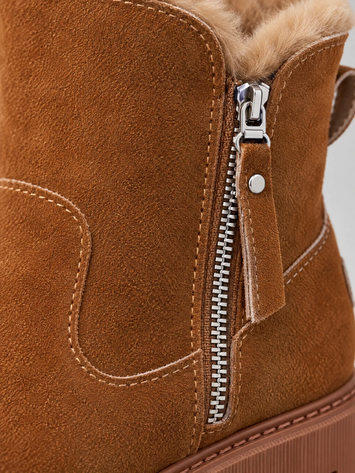 Marchetta Bottines d'Hiver Doublées Fausse Fourrure, Zip Latéral, Semelle Crantée pour Femme - Marron