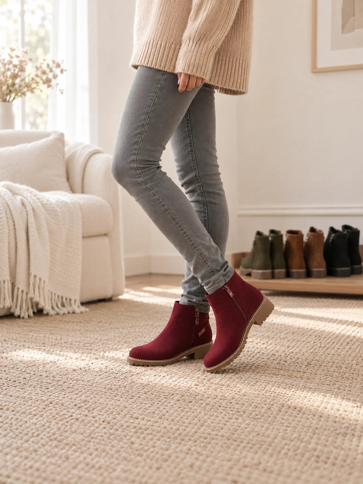 Ottoline Bottines en Suédine Doublées Peau Lainée Synthétique pour Femme - Bordeaux