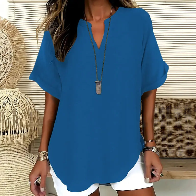 Romy Blouse Décontractée Unie pour Femme - Bleu
