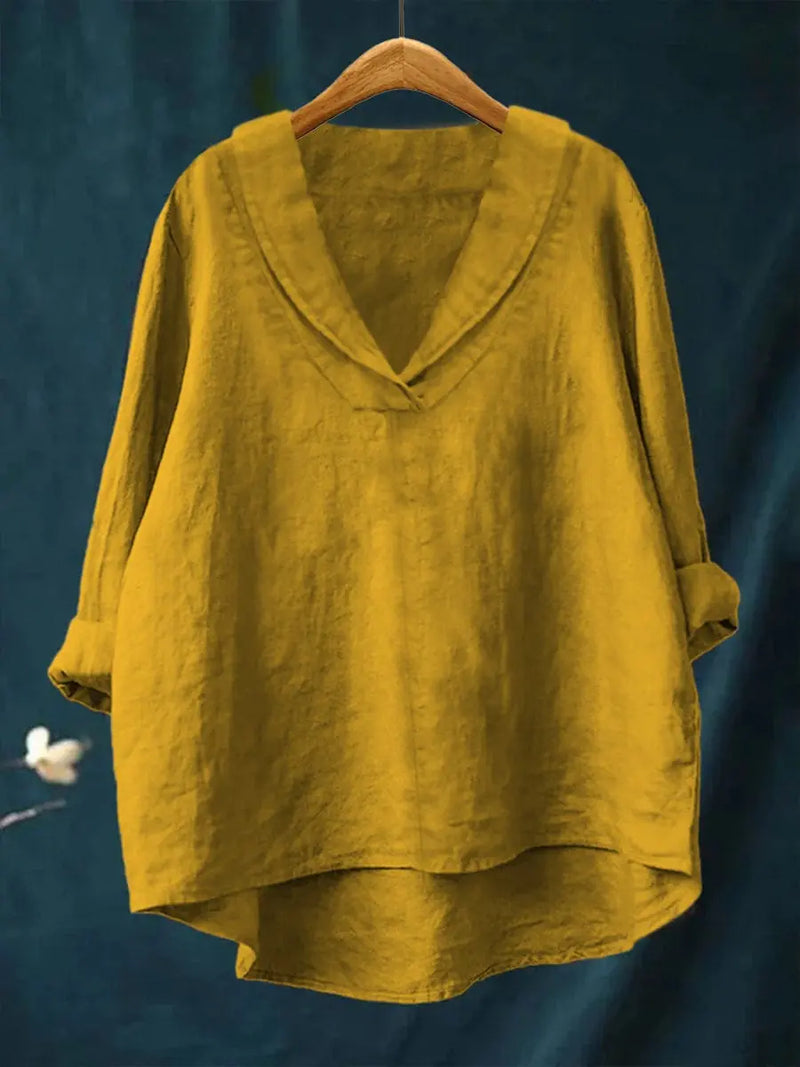 Halvara Blouse Col en V, Coupe Décontractée pour Femme - Jaune