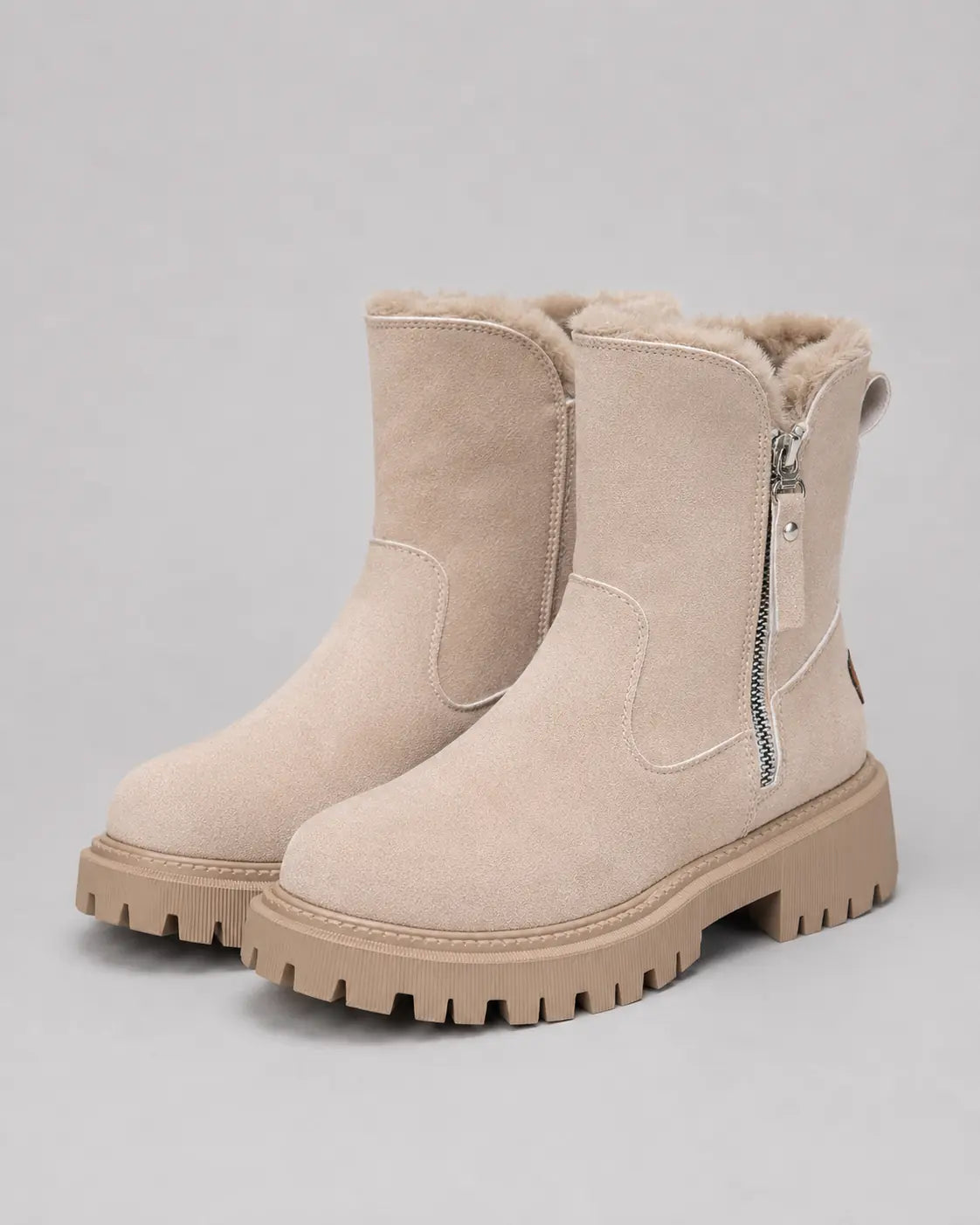 Marchetta Bottines d'Hiver Doublées Fausse Fourrure, Zip Latéral, Semelle Crantée pour Femme - Beige