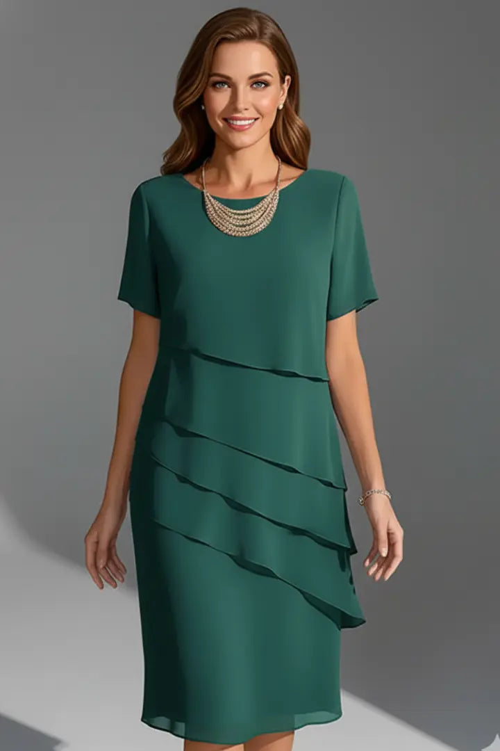 Esme Robe à Empiècement Devant, Manches Courtes, Ourlet Droit pour Femme - Vert