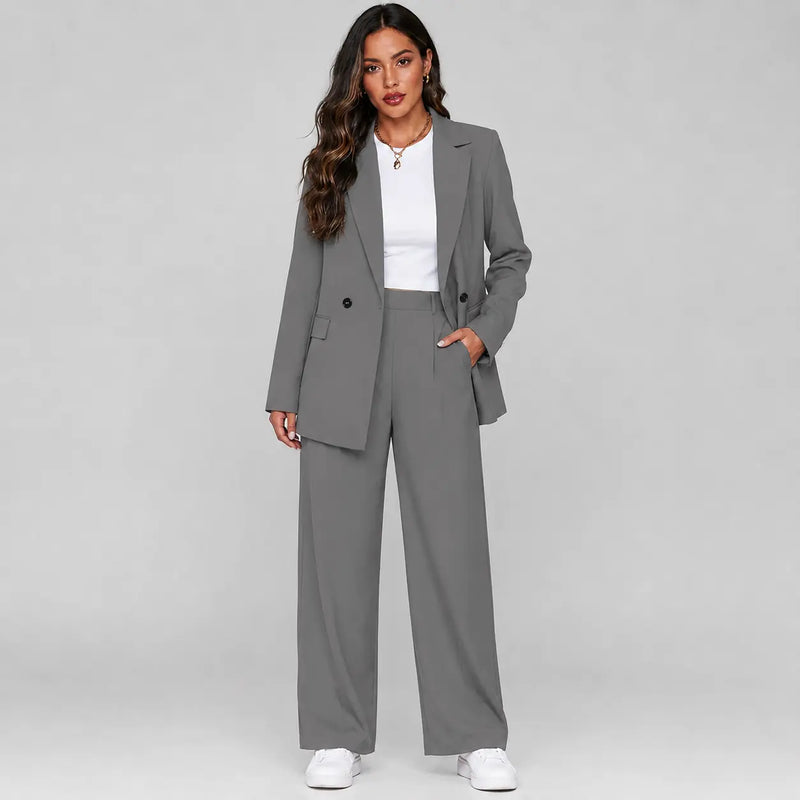 Rosalind Tailleur Blazer Long et Pantalon Large pour Femme - Gris Foncé