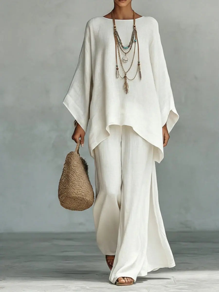 Venetia Ensemble Deux Pièces Haut Oversize et Pantalon pour Femme - Blanc