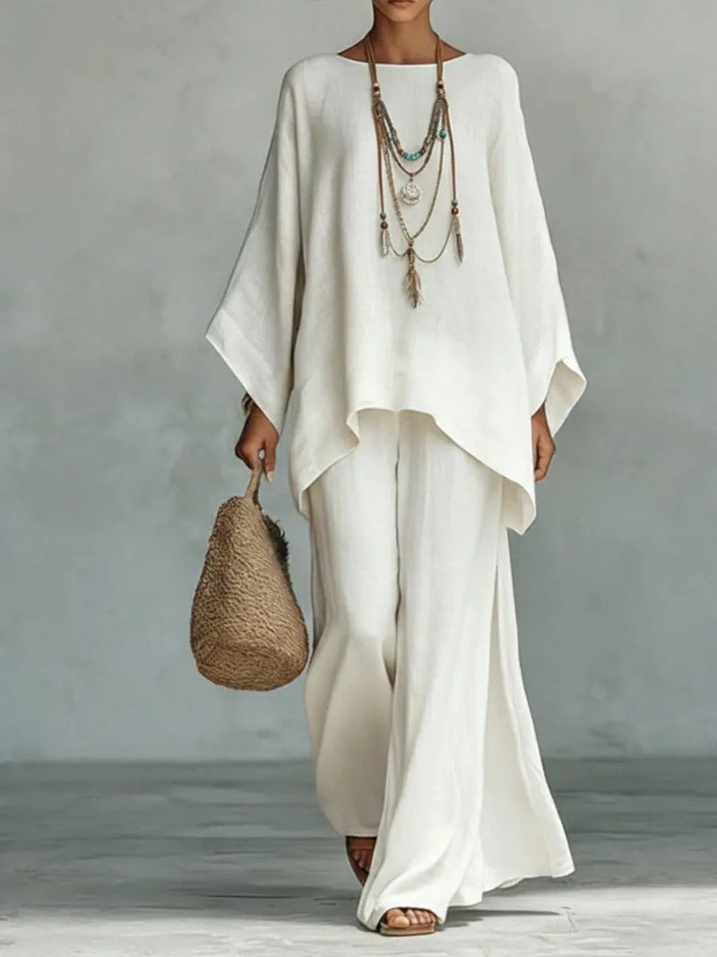 Venetia Ensemble Deux Pièces Haut Oversize et Pantalon pour Femme - Blanc